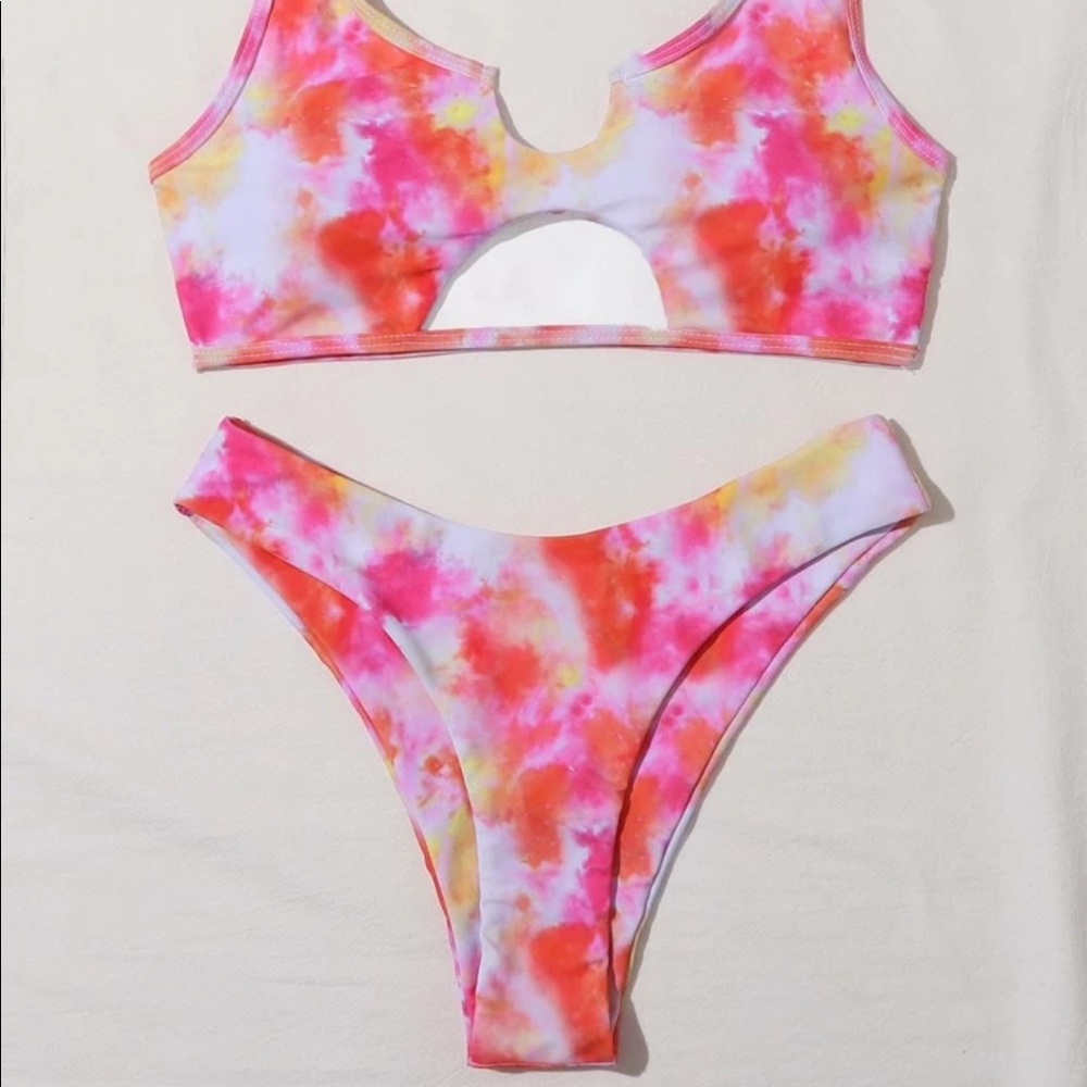 Pink Tie Dye Cutout Bikini Swimsuit - Picture 4 of 5